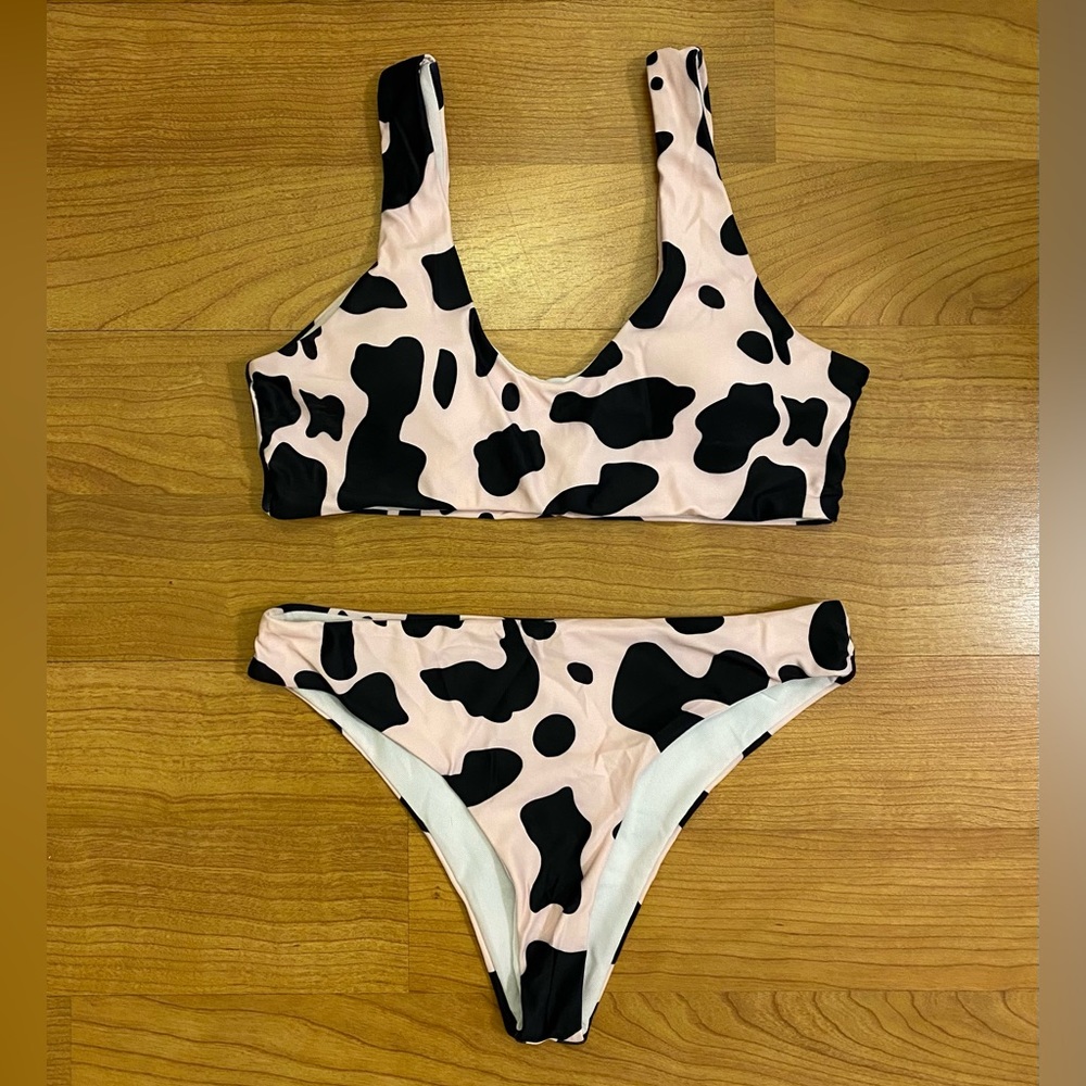 Shein Pink Cow Cheeky Bikini Set